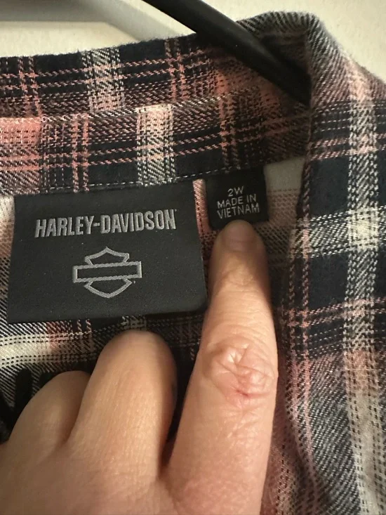 Harley-Davidson Plaid Button-Up Shirt Jacket - Black, White, pink - Picture 2 of 4